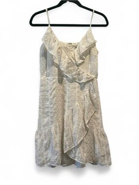 Express Cream Eyelet Ruffle Spaghetti-Strap Mini Dress